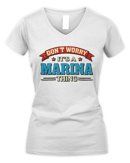 Don't Worry It's a Your Name Thing Funny Retro T-Shirt MARINA M1-57 / Women's V-Neck T-Shirt / white