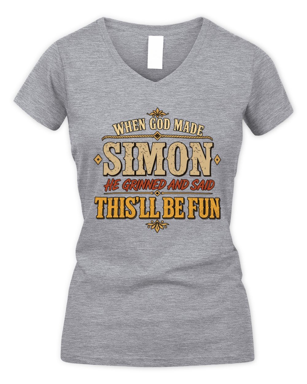 When God Made Your Name Funny Western T-Shirt SIMON M1-81 / Women's V-Neck T-Shirt / sport grey