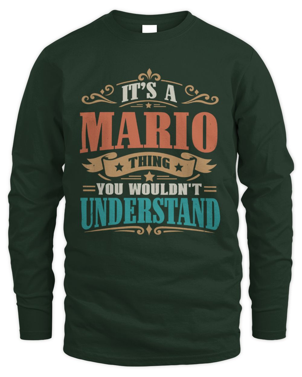 It’s a Name Thing Personalized Retro T-Shirt MARIO M1-47 / Men's Long Sleeved T-Shirt / forest green