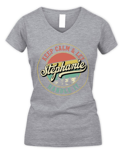 Keep Calm Let Your Name Handle It Retro T-Shirt STEPHANIE M1-54 / Women's V-Neck T-Shirt / sport grey