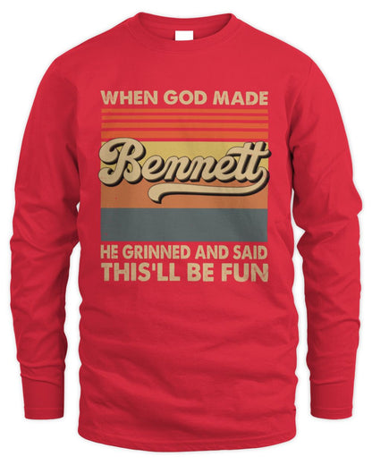 When God Made Your Name He Grinned Vintage T-Shirt BENNETT M1-55 / Men's Long Sleeved T-Shirt / red