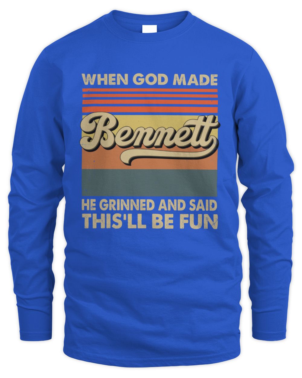 When God Made Your Name He Grinned Vintage T-Shirt BENNETT M1-55 / Men's Long Sleeved T-Shirt / royal