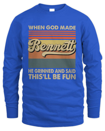 When God Made Your Name He Grinned Vintage T-Shirt BENNETT M1-55 / Men's Long Sleeved T-Shirt / royal