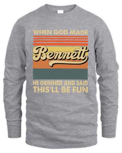 When God Made Your Name He Grinned Vintage T-Shirt BENNETT M1-55 / Men's Long Sleeved T-Shirt / sport grey