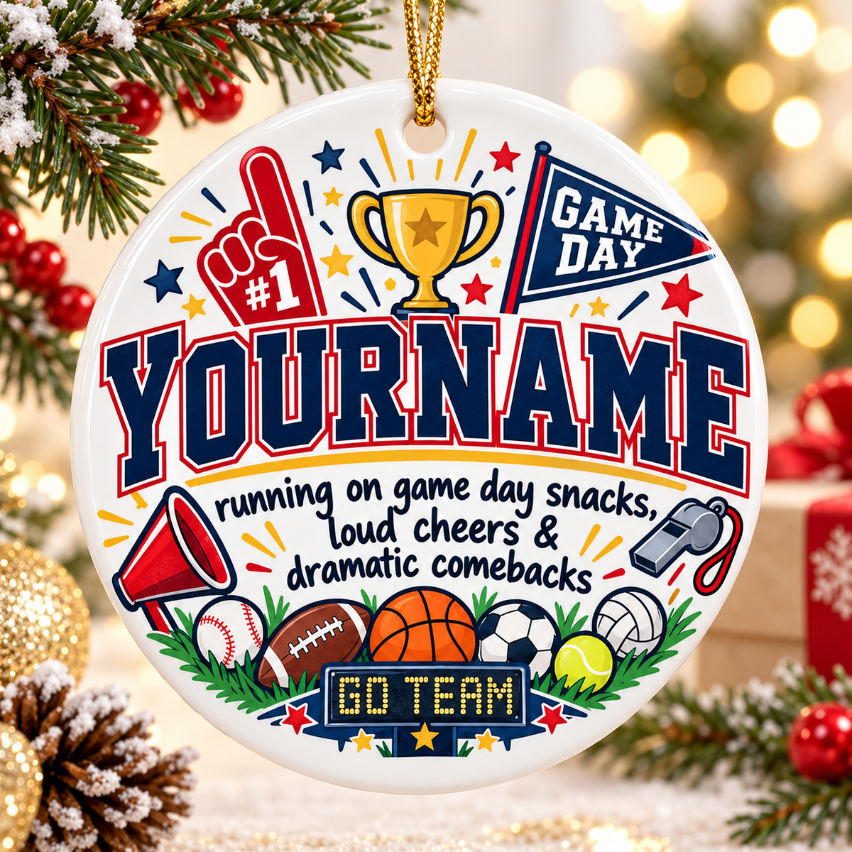 Running On Game Day Snack Loud Cheer & Dramatic Comebacks - Personalized Ceramic Ornament