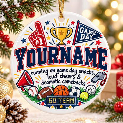 Running On Game Day Snack Loud Cheer & Dramatic Comebacks - Personalized Ceramic Ornament
