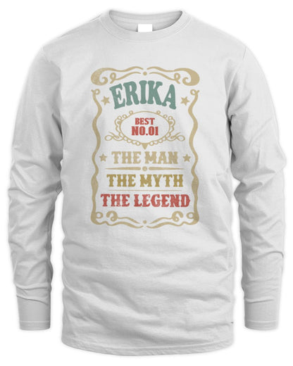 The Man The Myth The Legend Vintage Gold Wine Shirt ERIKA M1-52 / Men's Long Sleeved T-Shirt / white