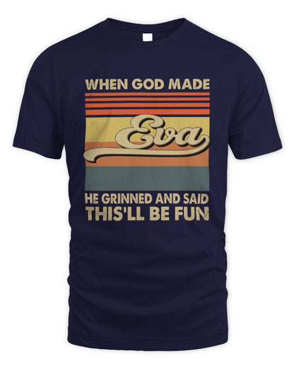 When God Made Your Name He Grinned Vintage T-Shirt EVA M1-55 / Unisex Standard T-Shirt / navy