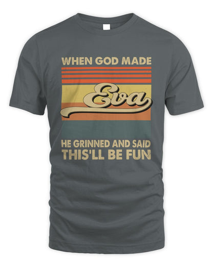 When God Made Your Name He Grinned Vintage T-Shirt EVA M1-55 / Unisex Standard T-Shirt / charcoal