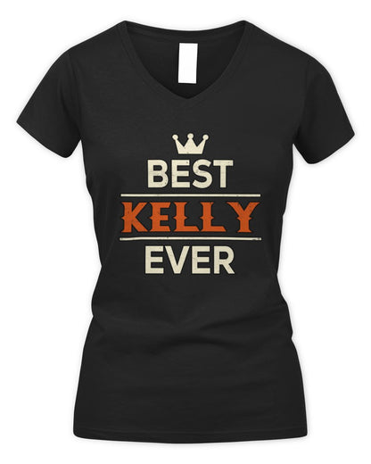 Best Your Name With Crown Shirt KELLY M1-59 / Women's V-Neck T-Shirt / black