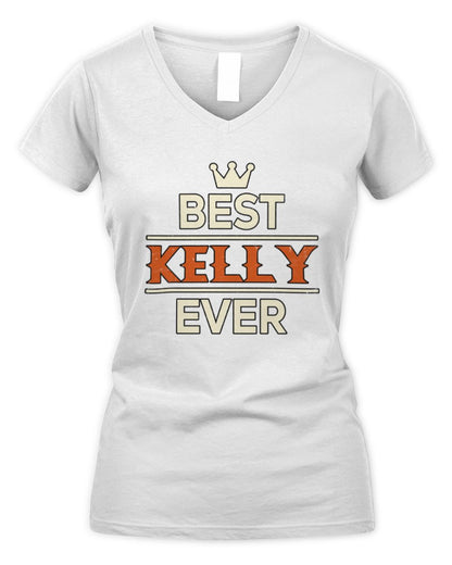 Best Your Name With Crown Shirt KELLY M1-59 / Women's V-Neck T-Shirt / white