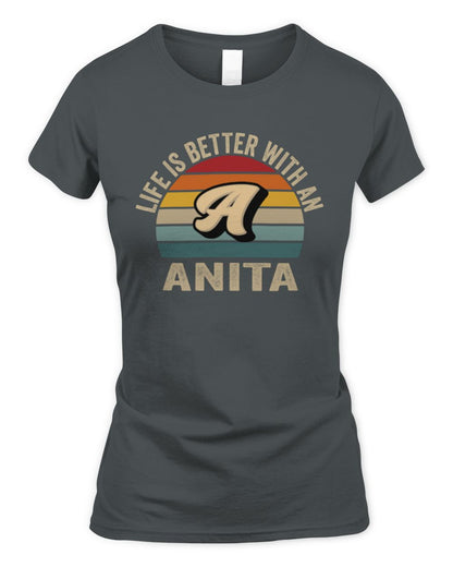 Life Is Better with Name Vintage Sun Shirt ANITA M1-50 / Women's Standard T-Shirt / charcoal