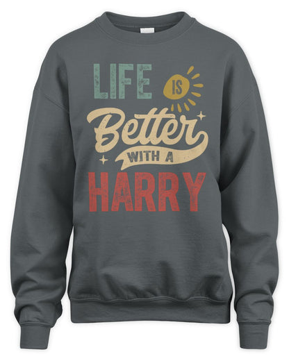Life Is Better With a Name Personalized Retro T-Shirt HARRY-48 / Unisex Sweatshirt / charcoal