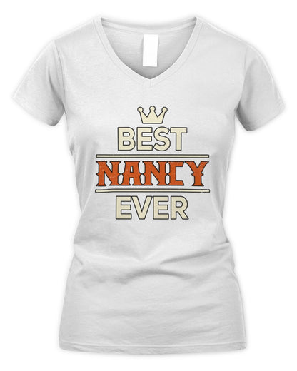 Best Your Name With Crown Shirt NANCY M1-59 / Women's V-Neck T-Shirt / white
