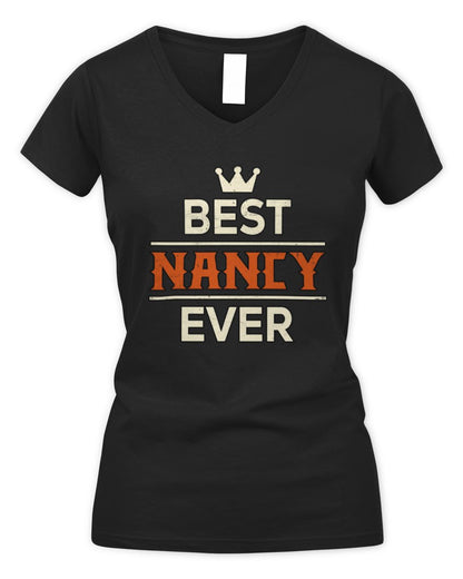 Best Your Name With Crown Shirt NANCY M1-59 / Women's V-Neck T-Shirt / black