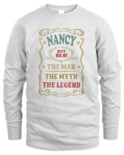 The Man The Myth The Legend Vintage Gold Wine Shirt NANCY M1-52 / Men's Long Sleeved T-Shirt / white