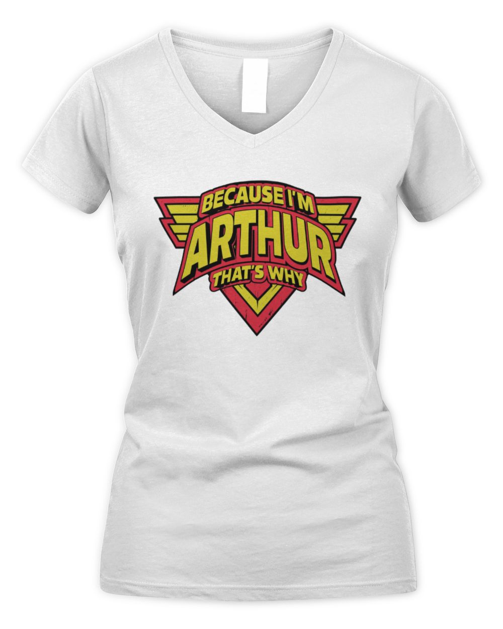 Because I'm Name That's Why Red and Yellow Logo Graphic T-Shirt ARTHUR M1-75 / Women's V-Neck T-Shirt / white