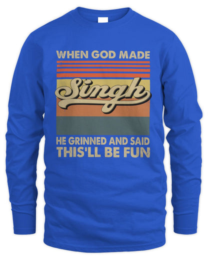 When God Made Your Name He Grinned Vintage T-Shirt SINGH M1-55 / Men's Long Sleeved T-Shirt / royal