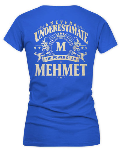 Never Underestimate Your Name Luxury Logo Shirt MEHMET M1-63 / Women's V-Neck T-Shirt / royal