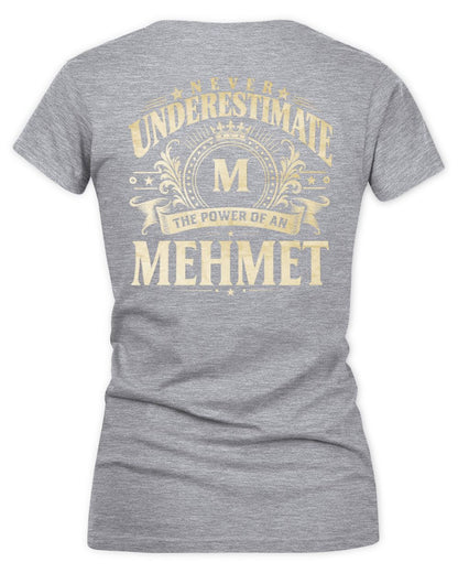 Never Underestimate Your Name Luxury Logo Shirt MEHMET M1-63 / Women's V-Neck T-Shirt / sport grey