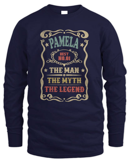 The Man The Myth The Legend Vintage Gold Wine Shirt PAMELA M1-52 / Men's Long Sleeved T-Shirt / navy