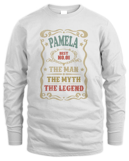 The Man The Myth The Legend Vintage Gold Wine Shirt PAMELA M1-52 / Men's Long Sleeved T-Shirt / white
