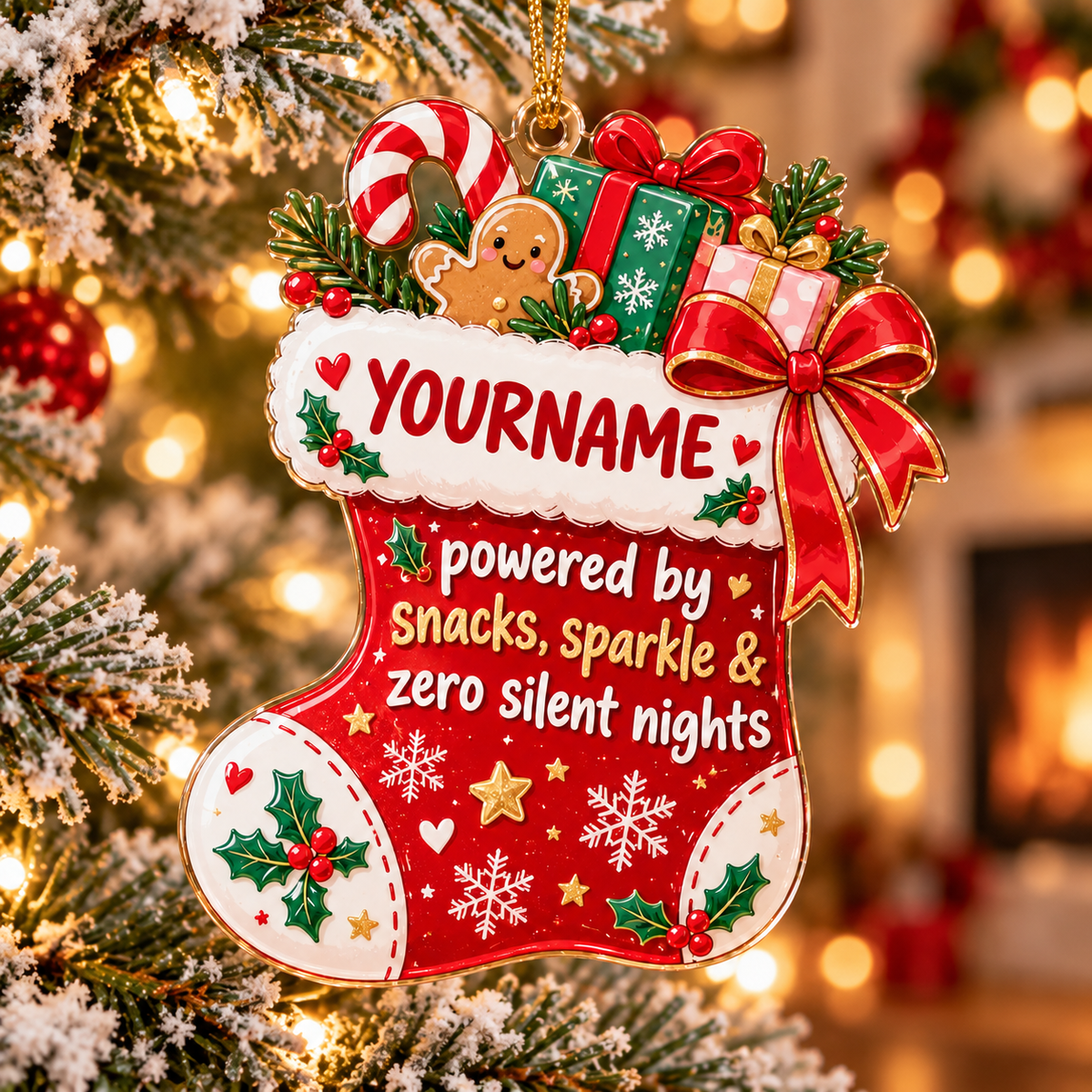 Powered By Snacks Sparkle & Zero Silent Nights - Personalized Acrylic Ornament