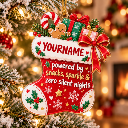 Powered By Snacks Sparkle & Zero Silent Nights - Personalized Acrylic Ornament