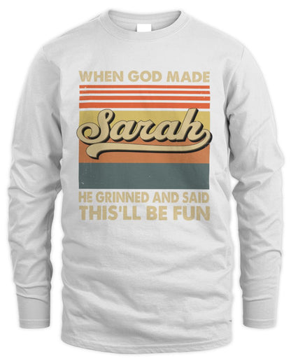 When God Made Your Name He Grinned Vintage T-Shirt SARAH M1-55 / Men's Long Sleeved T-Shirt / white
