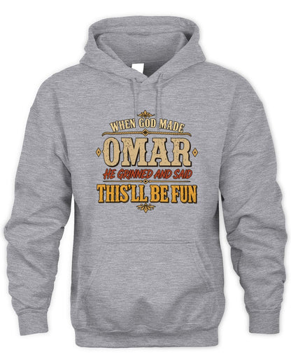 When God Made Your Name Funny Western T-Shirt OMAR M1-81 / Unisex Hoodie / sport grey