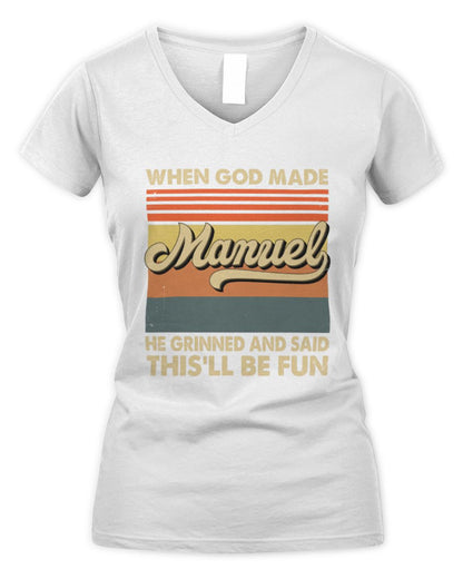When God Made Your Name He Grinned Vintage T-Shirt MANUEL M1-55 / Women's V-Neck T-Shirt / white