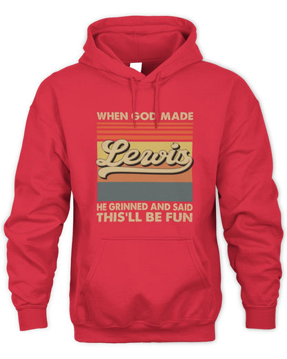 When God Made Your Name He Grinned Vintage T-Shirt LEWIS M1-55 / Unisex Hoodie / red