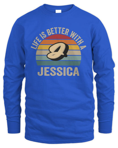 Life Is Better with Name Vintage Sun Shirt JESSICA M1-50 / Men's Long Sleeved T-Shirt / royal