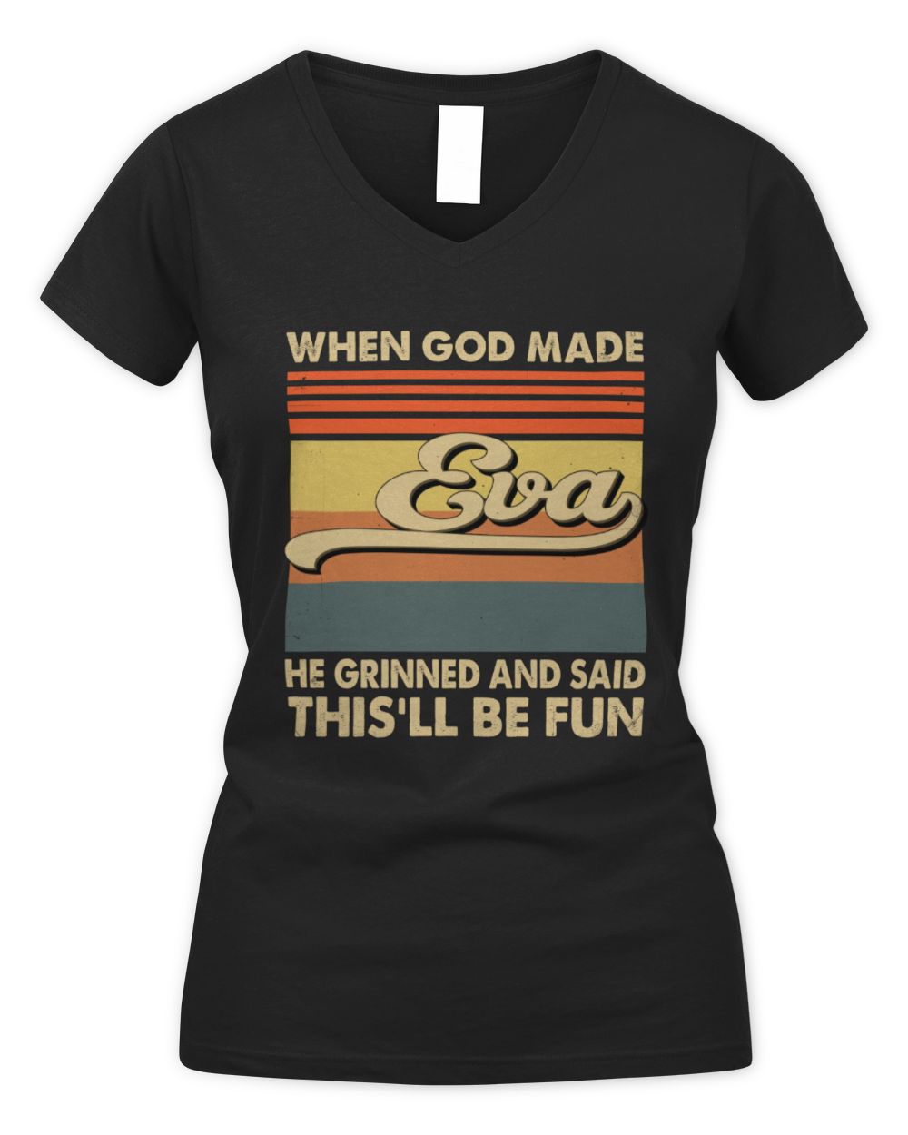 When God Made Your Name He Grinned Vintage T-Shirt EVA M1-55 / Women's V-Neck T-Shirt / black