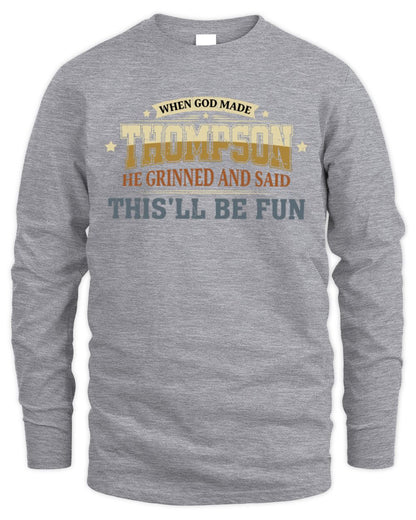 When God Made Your Name Funny Heritage T-Shirt THOMPSON M1-80 / Men's Long Sleeved T-Shirt / sport grey