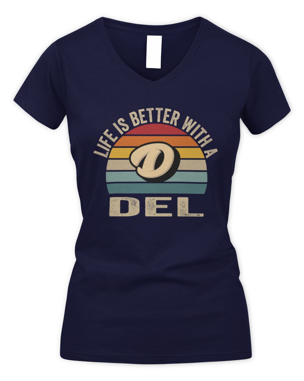 Life Is Better with Name Vintage Sun Shirt DEL M1-50 / Women's V-Neck T-Shirt / navy