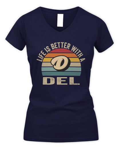 Life Is Better with Name Vintage Sun Shirt DEL M1-50 / Women's V-Neck T-Shirt / navy