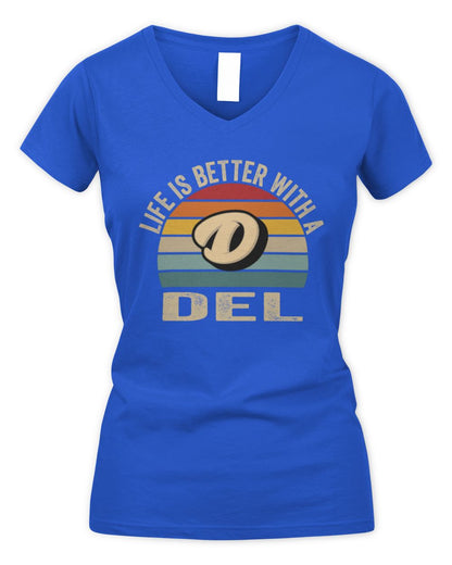 Life Is Better with Name Vintage Sun Shirt DEL M1-50 / Women's V-Neck T-Shirt / royal
