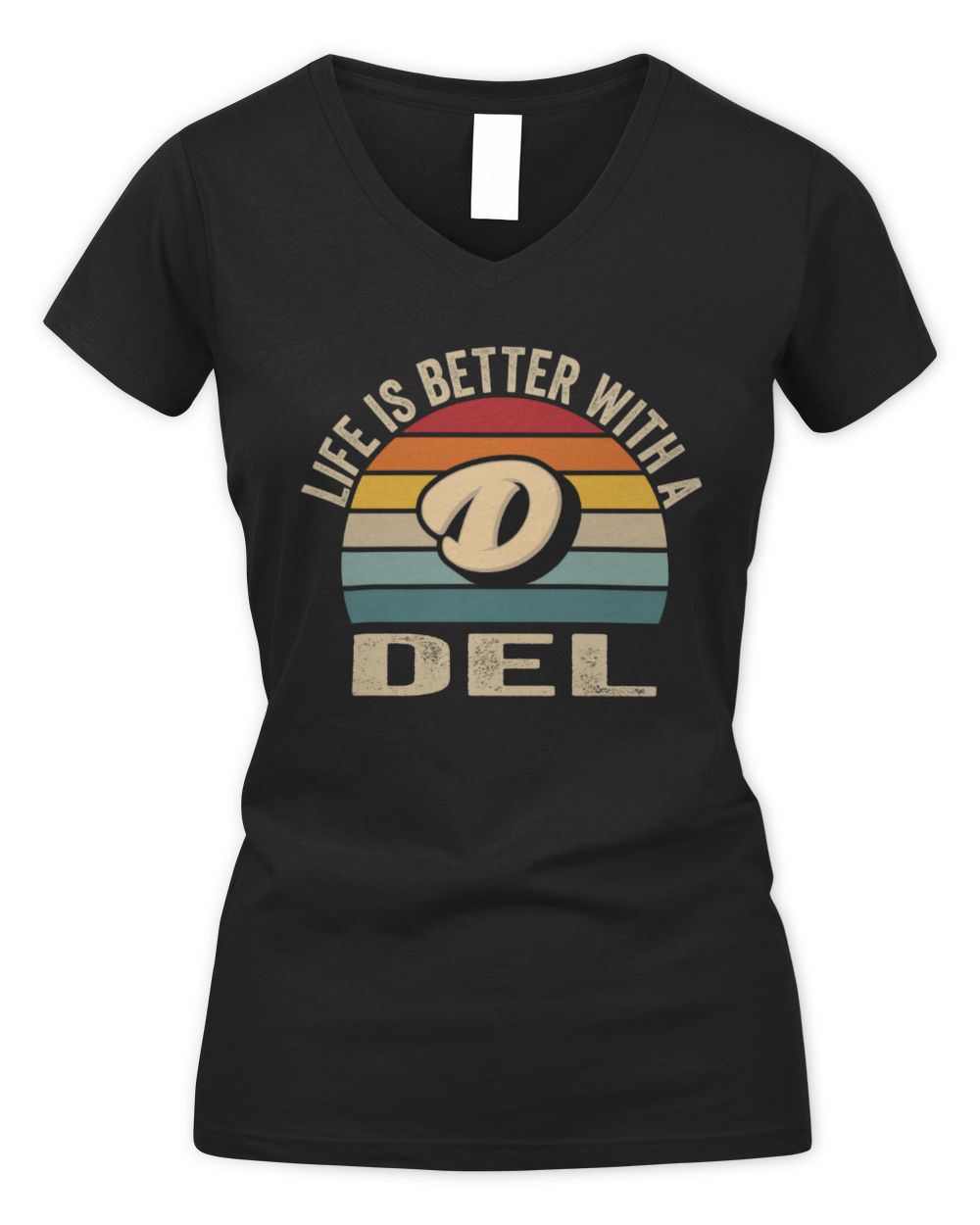 Life Is Better with Name Vintage Sun Shirt DEL M1-50 / Women's V-Neck T-Shirt / black