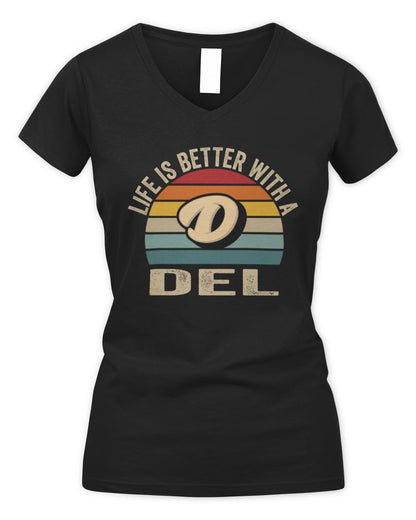 Life Is Better with Name Vintage Sun Shirt DEL M1-50 / Women's V-Neck T-Shirt / black