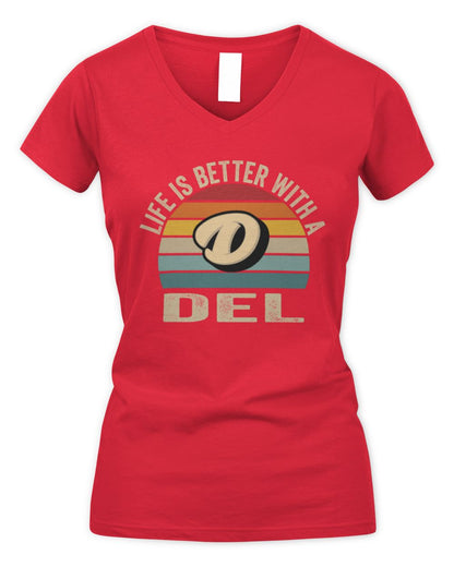 Life Is Better with Name Vintage Sun Shirt DEL M1-50 / Women's V-Neck T-Shirt / red