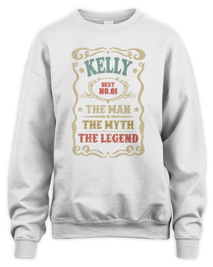 The Man The Myth The Legend Vintage Gold Wine Shirt KELLY M1-52 / Unisex Sweatshirt / white