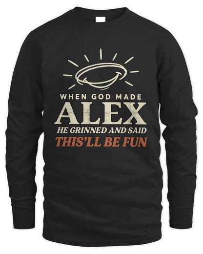 When God Made Your Name Funny Western T-Shirt T-Shirt ALEX M1-S82 / Men's Long Sleeved T-Shirt / black