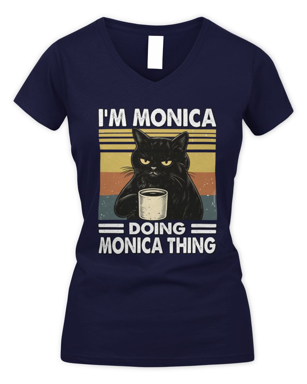 I'm Name Doing Name Thing Grumpy Black Cat Shirt MONICA M1-79 / Women's V-Neck T-Shirt / navy