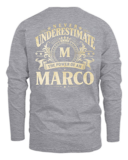 Never Underestimate Your Name Luxury Logo Shirt MARCO M1-63 / Men's Long Sleeved T-Shirt / sport grey
