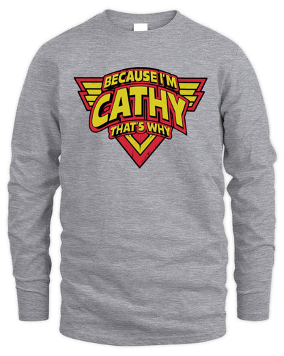Because I'm Name That's Why Red and Yellow Logo Graphic T-Shirt CATHY M1-75 / Men's Long Sleeved T-Shirt / sport grey