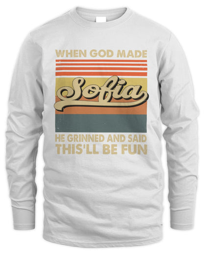 When God Made Your Name He Grinned Vintage T-Shirt SOFIA M1-55 / Men's Long Sleeved T-Shirt / white