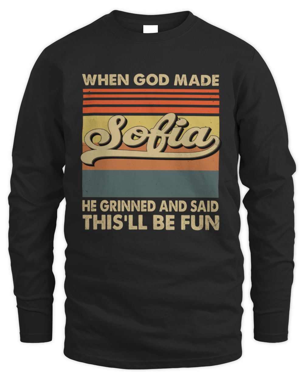 When God Made Your Name He Grinned Vintage T-Shirt SOFIA M1-55 / Men's Long Sleeved T-Shirt / black