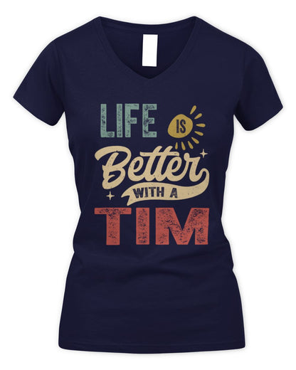 Life Is Better With a Name Personalized Retro T-Shirt TIM-48 / Women's V-Neck T-Shirt / navy