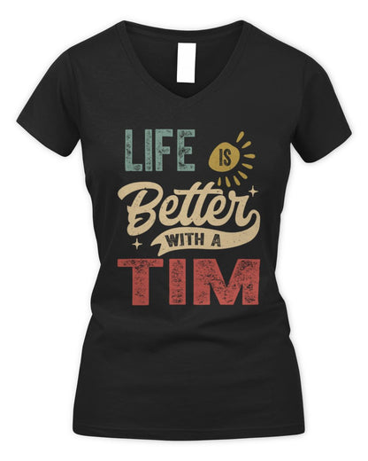 Life Is Better With a Name Personalized Retro T-Shirt TIM-48 / Women's V-Neck T-Shirt / black